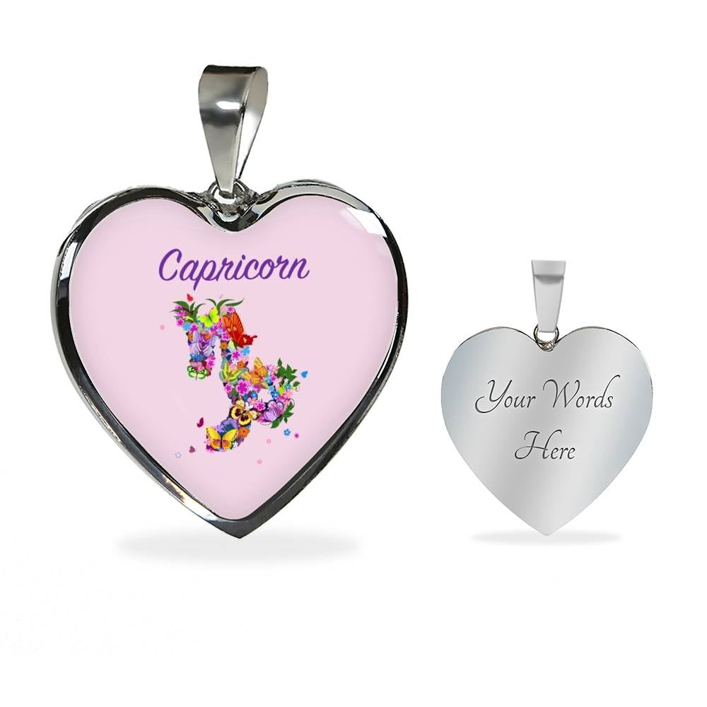 Capricorn Floral Heart Necklace zodiac jewelry for her birthday outfit