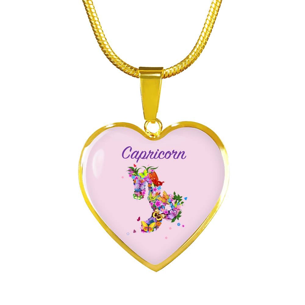 Capricorn Floral Heart Necklace zodiac jewelry for her birthday outfit