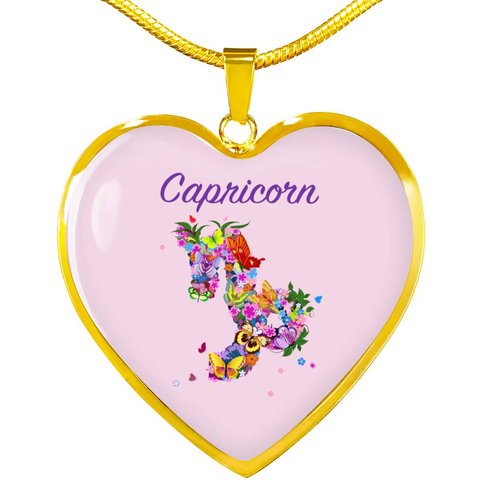 Capricorn Floral Heart Necklace zodiac jewelry for her birthday outfit