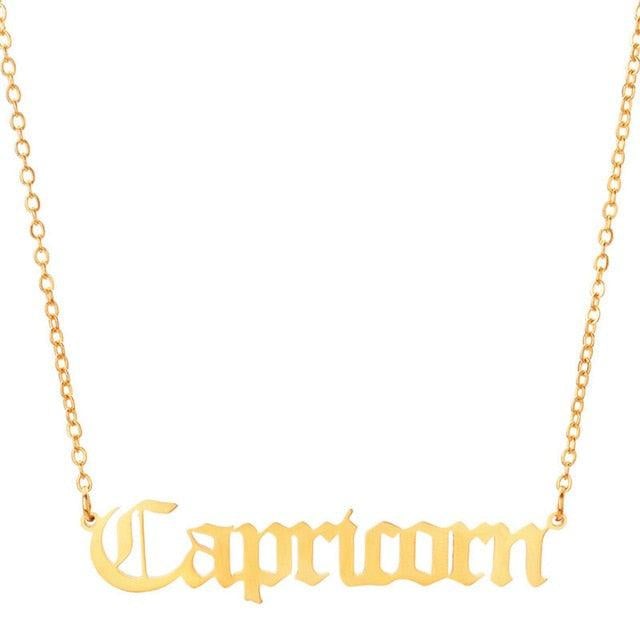 Capricorn Old English Necklace zodiac jewelry for her birthday outfit