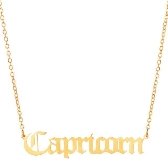 Capricorn Old English Necklace zodiac jewelry for her birthday outfit