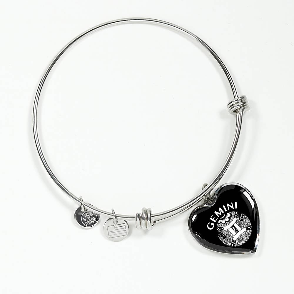 Gemini Circle Heart Bangle zodiac jewelry for her birthday outfit