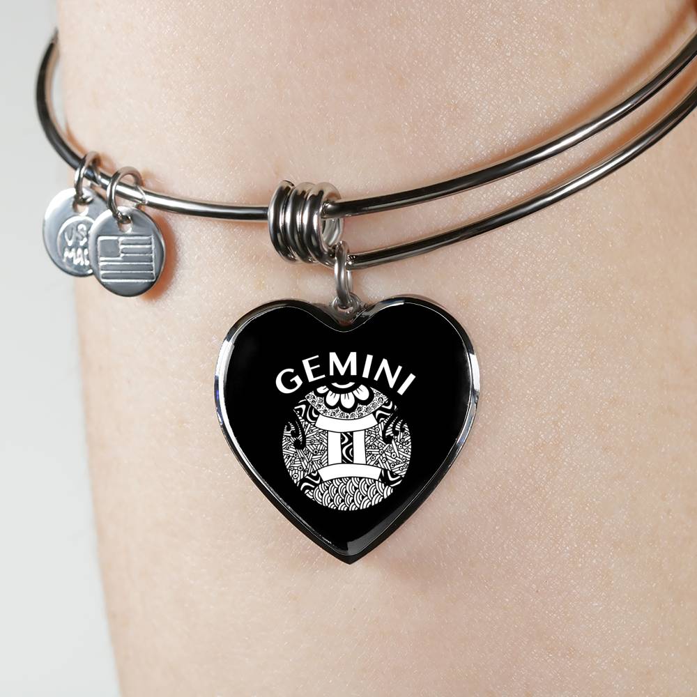 Gemini Circle Heart Bangle zodiac jewelry for her birthday outfit