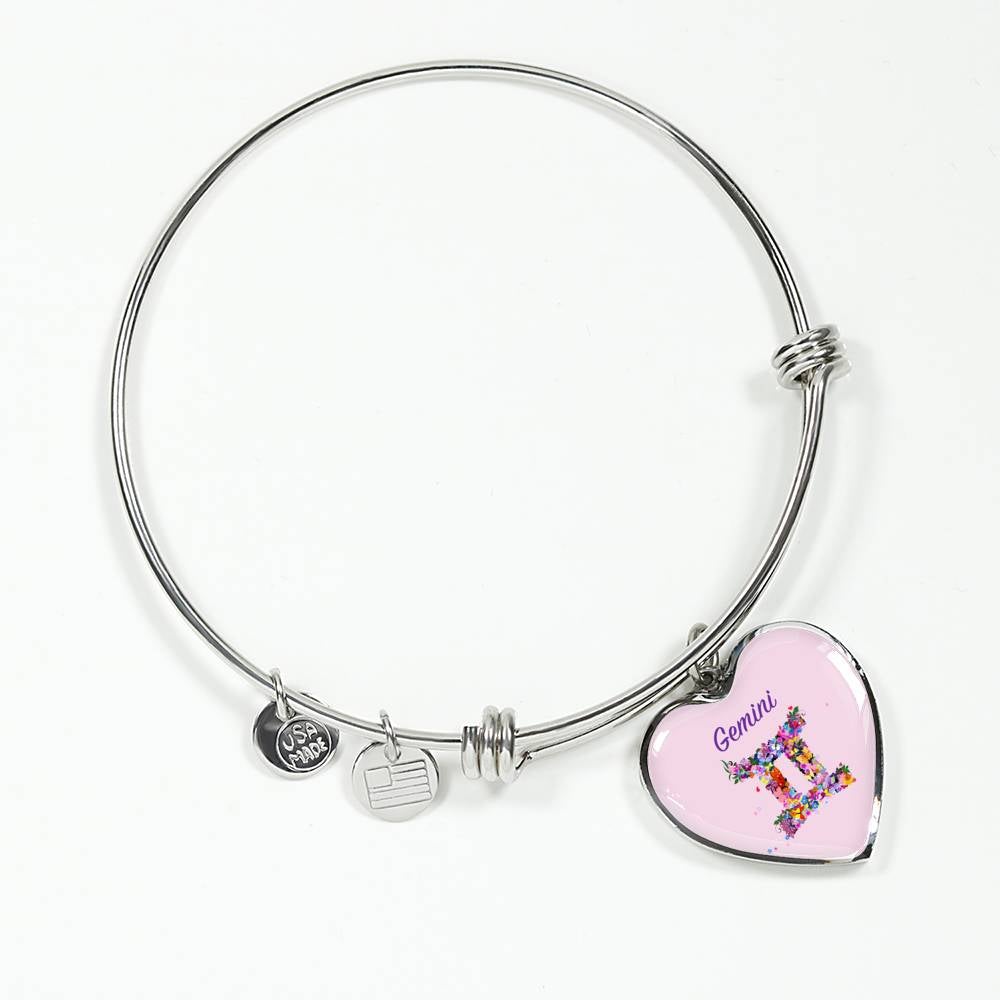Gemini Floral Heart Bangle zodiac jewelry for her birthday outfit