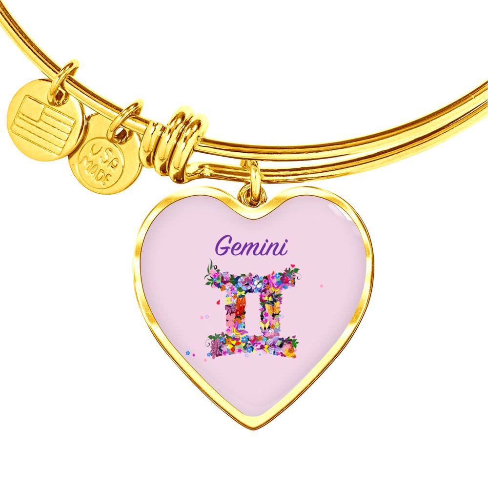 Gemini Floral Heart Bangle zodiac jewelry for her birthday outfit