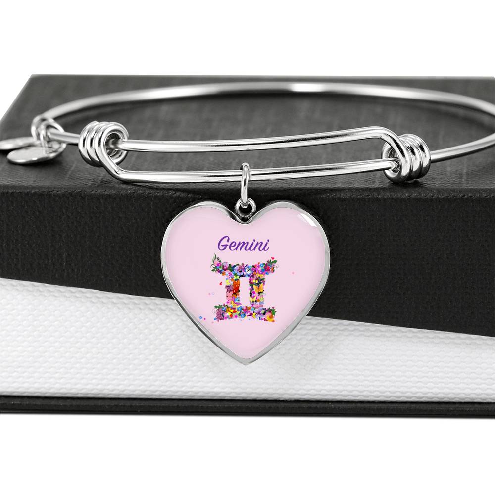 Gemini Floral Heart Bangle zodiac jewelry for her birthday outfit