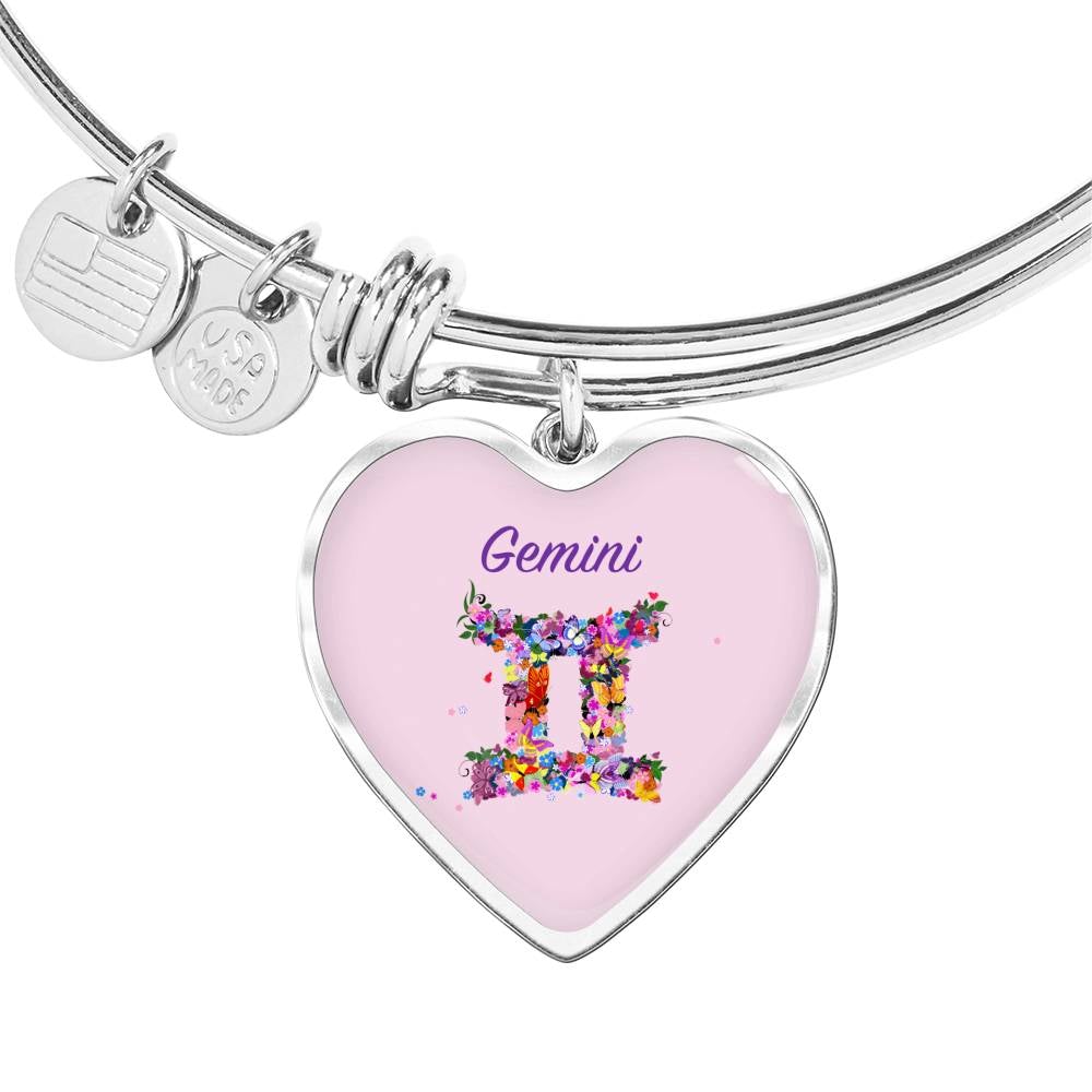 Gemini Floral Heart Bangle zodiac jewelry for her birthday outfit