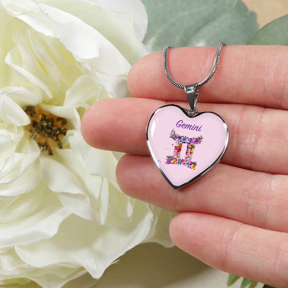 Gemini Floral Heart Necklace zodiac jewelry for her birthday outfit