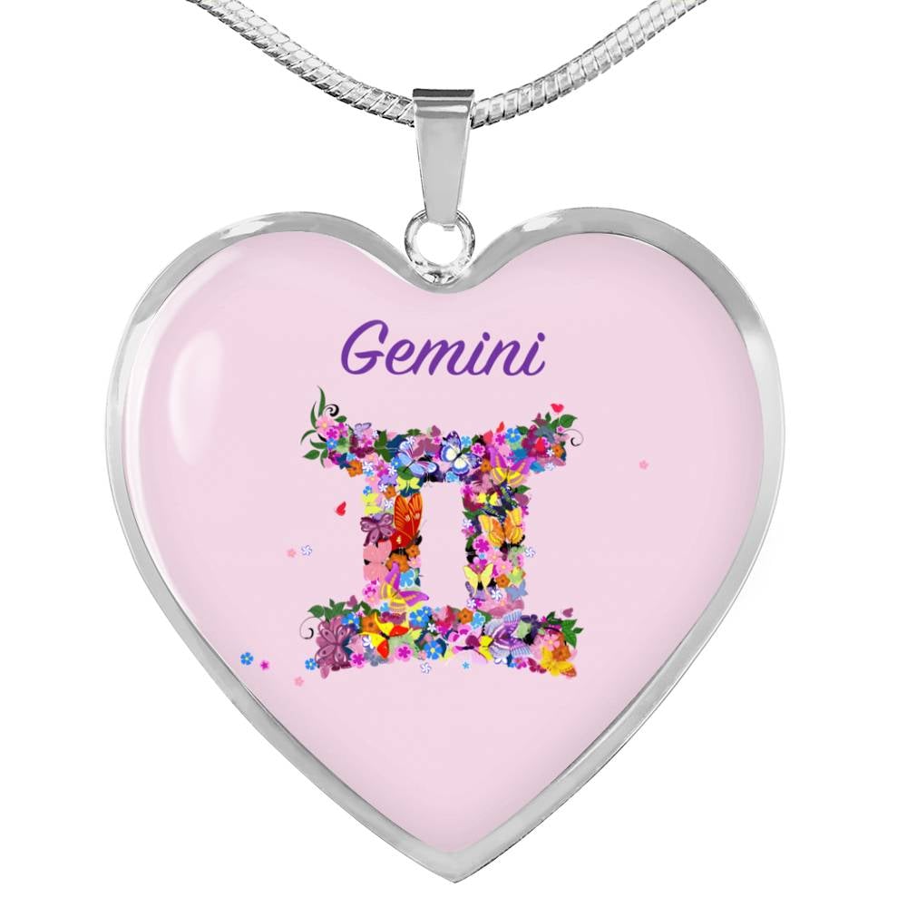 Gemini Floral Heart Necklace zodiac jewelry for her birthday outfit