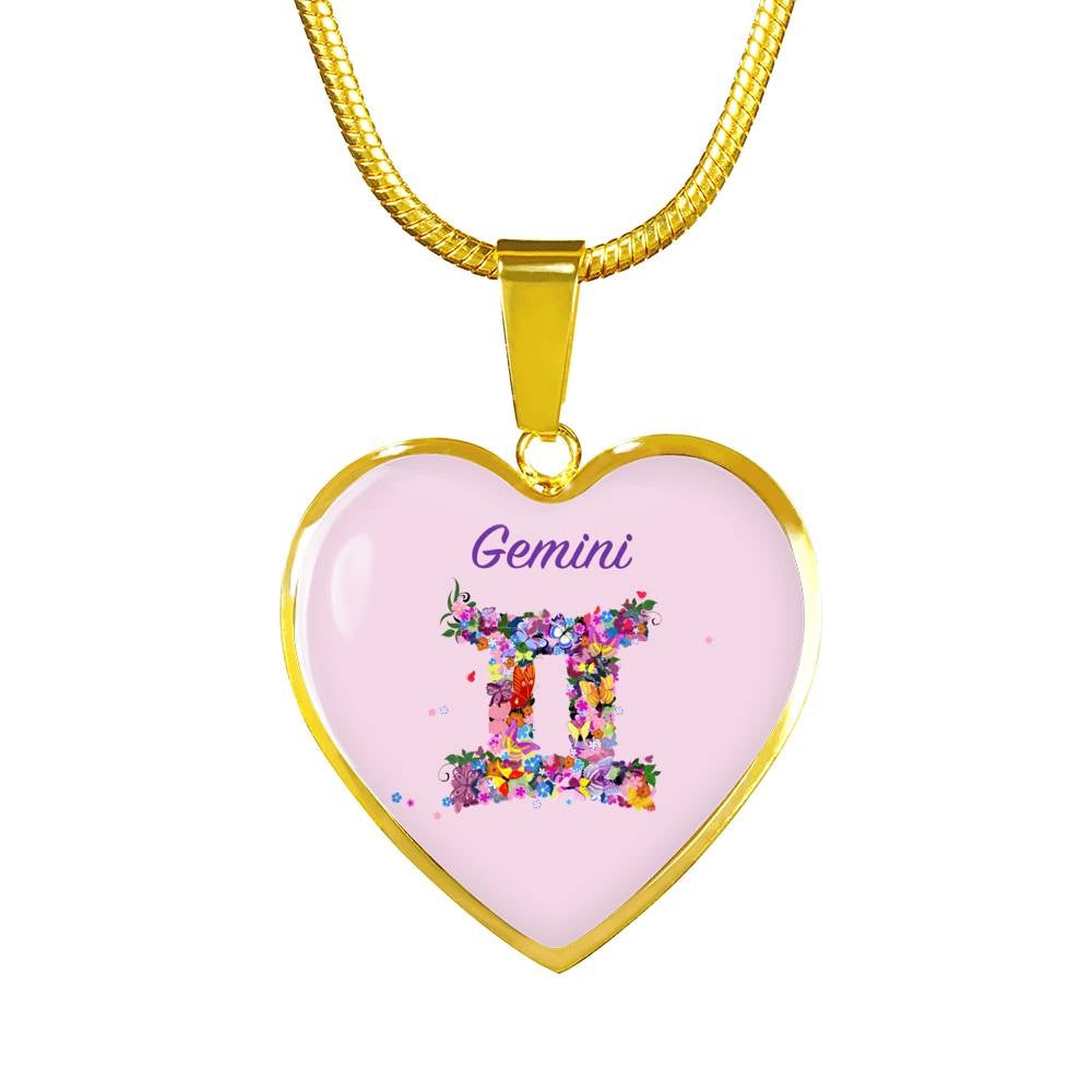 Gemini Floral Heart Necklace zodiac jewelry for her birthday outfit