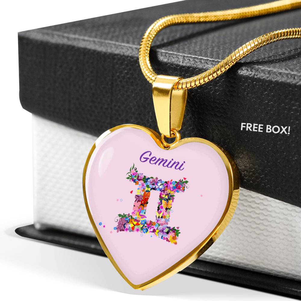 Gemini Floral Heart Necklace zodiac jewelry for her birthday outfit