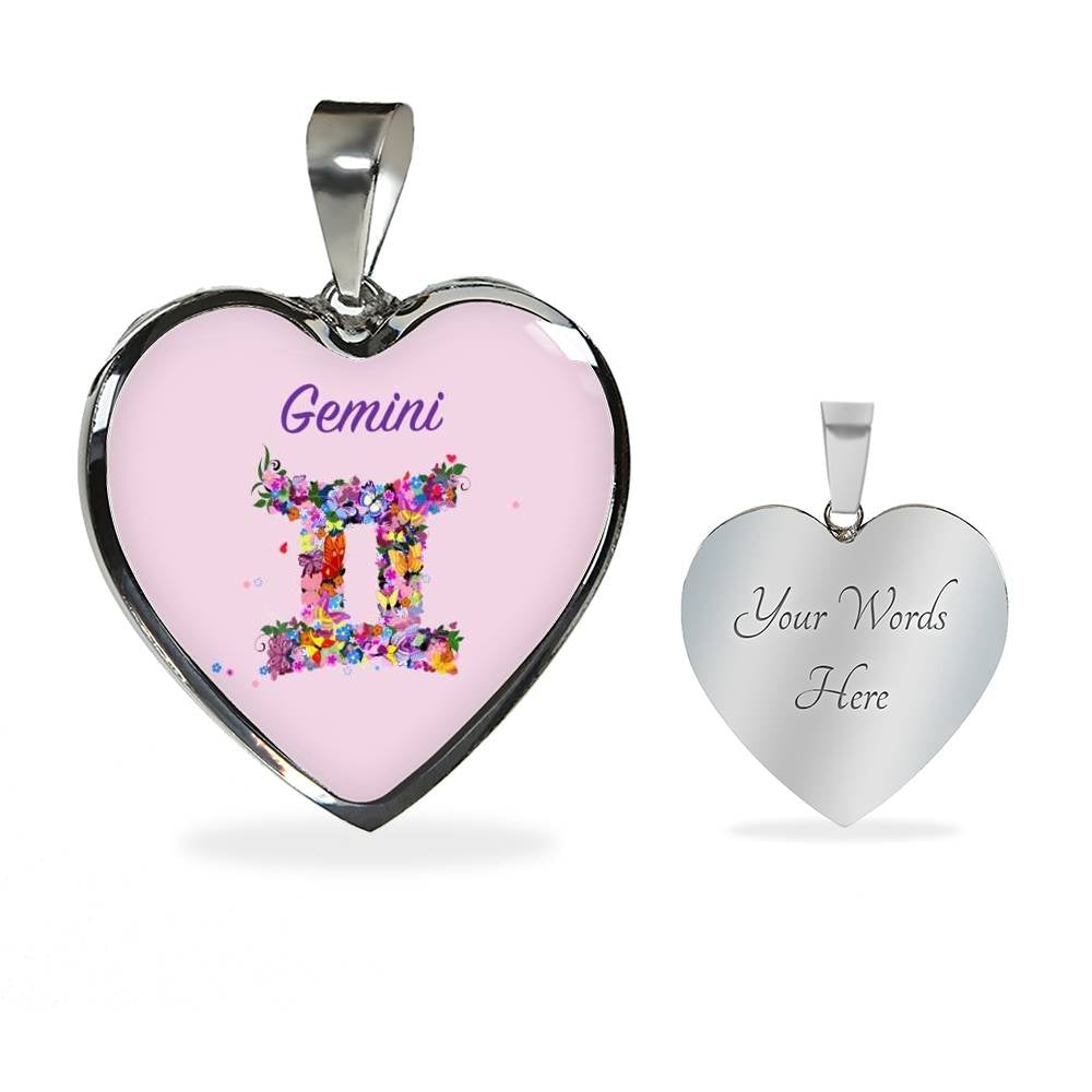 Gemini Floral Heart Necklace zodiac jewelry for her birthday outfit