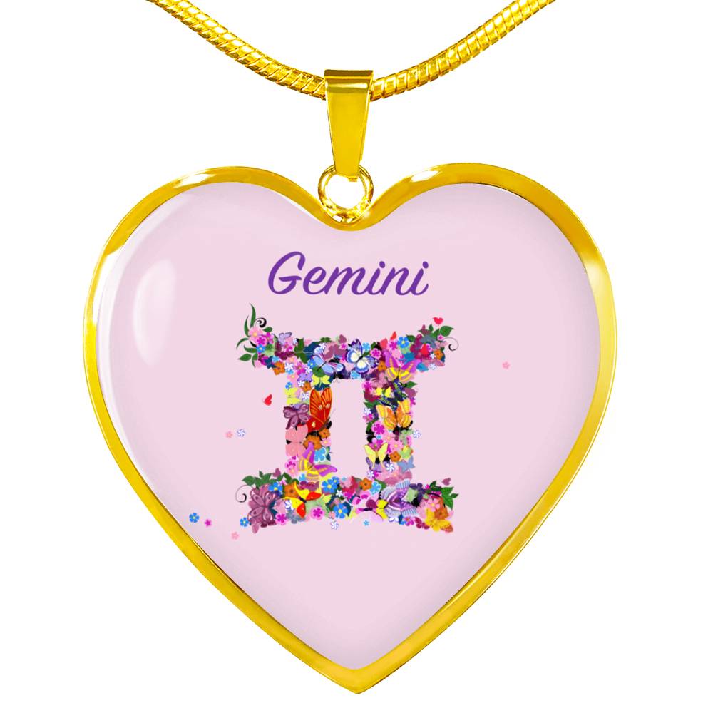 Gemini Floral Heart Necklace zodiac jewelry for her birthday outfit