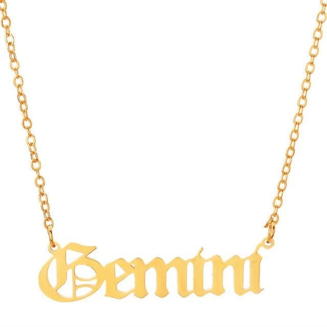 Gemini Old English Necklace zodiac jewelry for her birthday outfit