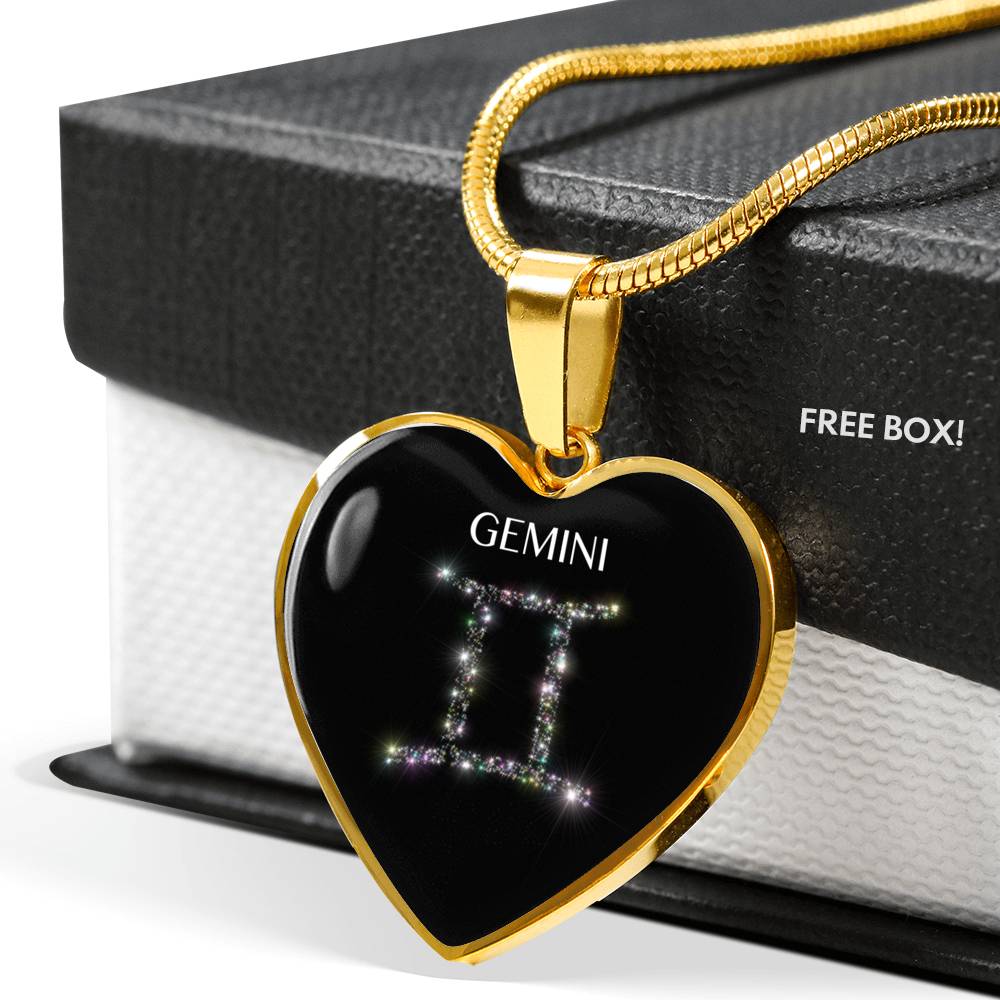 Gemini Stars Heart Necklace zodiac jewelry for her birthday outfit