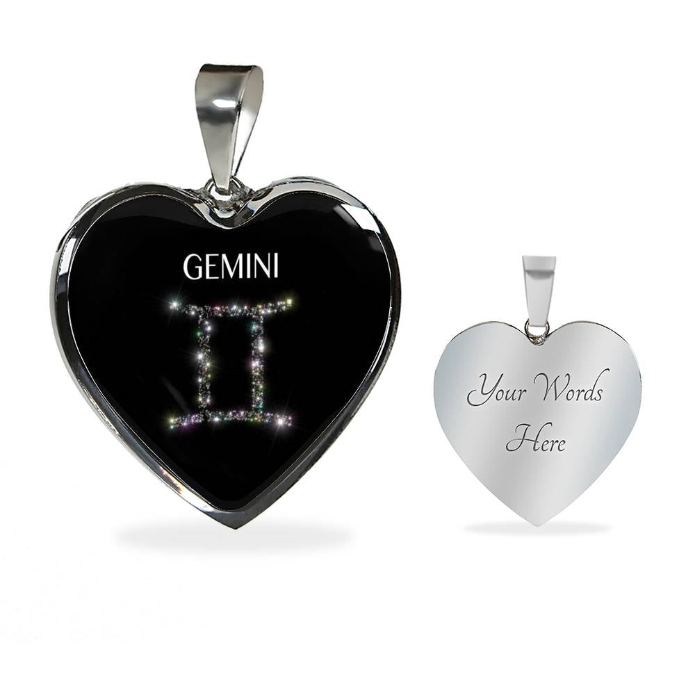 Gemini Stars Heart Necklace zodiac jewelry for her birthday outfit