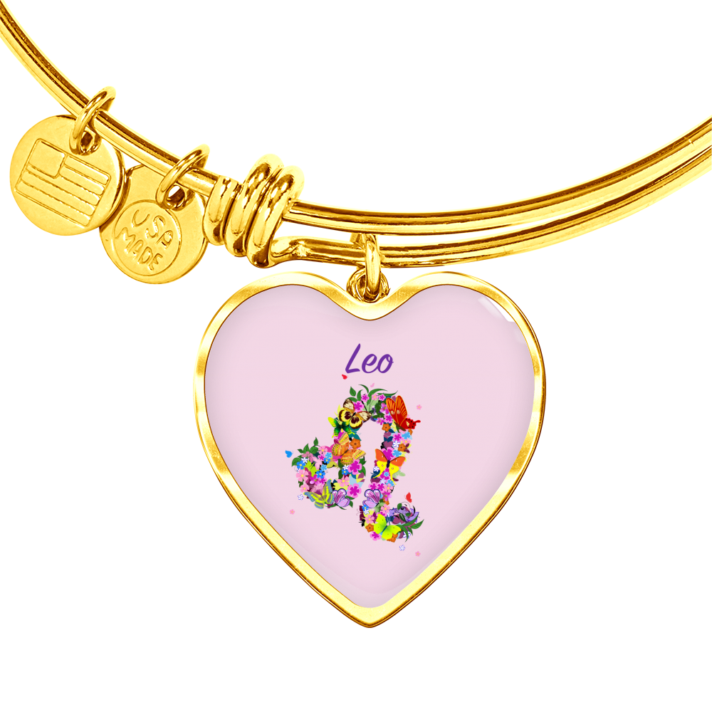 Leo Floral Heart Bangle zodiac jewelry for her birthday outfit