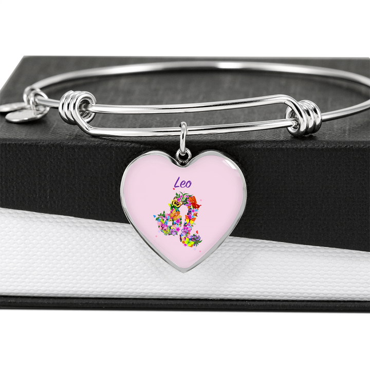 Leo Floral Heart Bangle zodiac jewelry for her birthday outfit