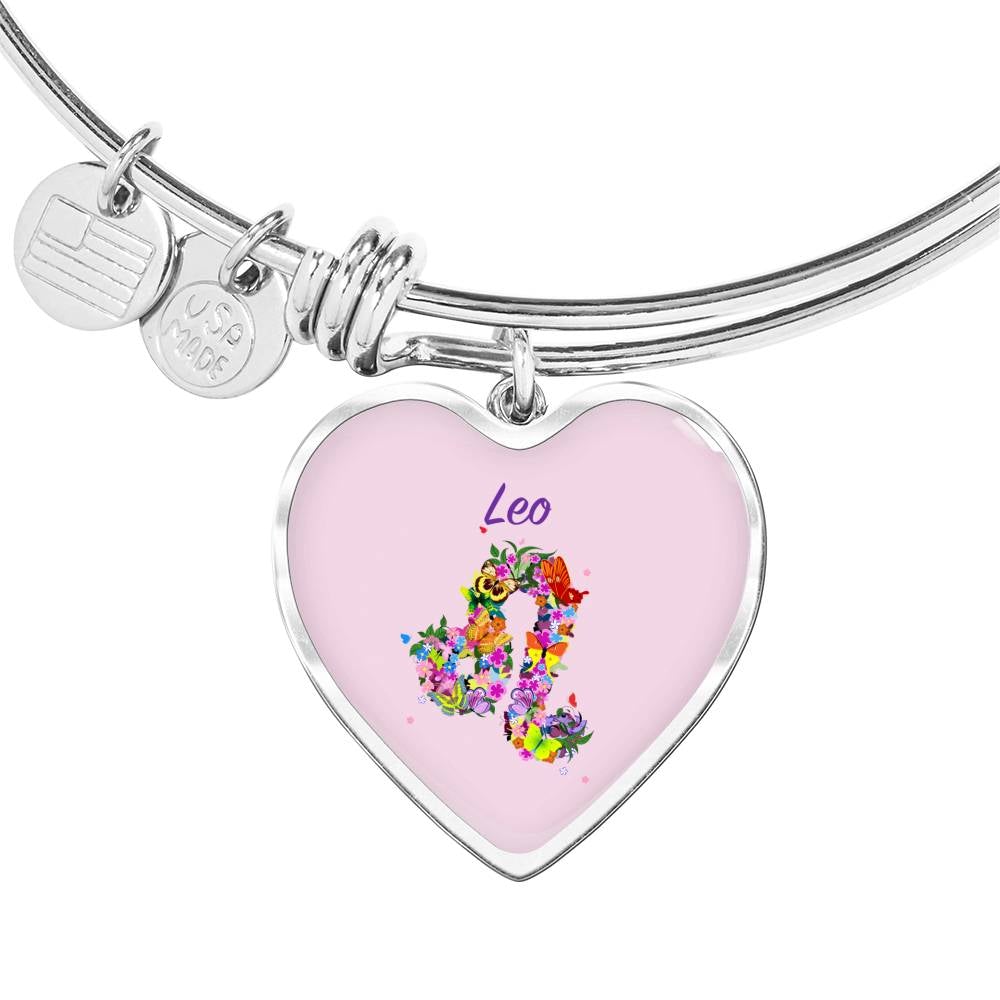 Leo Floral Heart Bangle zodiac jewelry for her birthday outfit