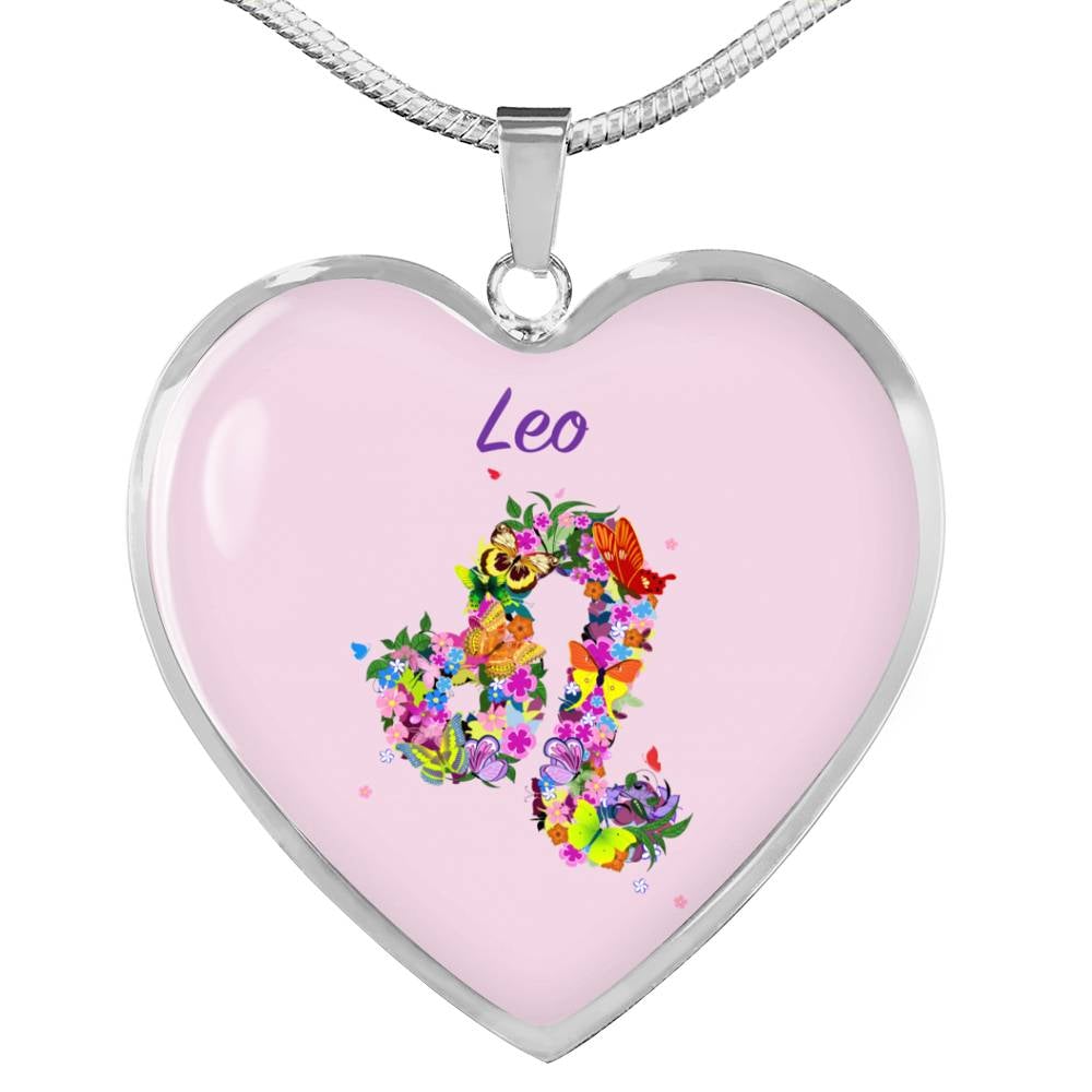Leo Floral Heart Necklace zodiac jewelry for her birthday outfit