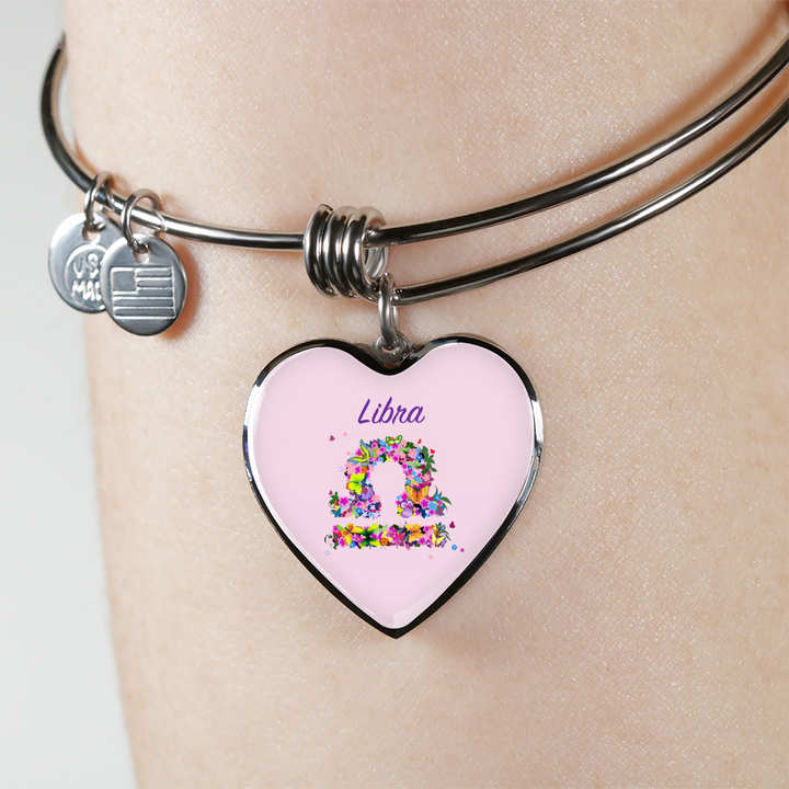 Libra Floral Heart Bangle zodiac jewelry for her birthday outfit