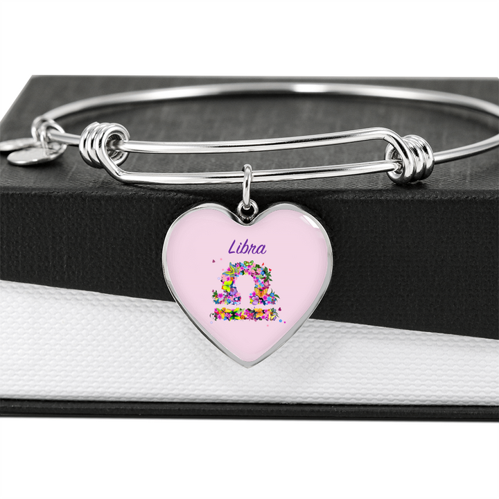 Libra Floral Heart Bangle zodiac jewelry for her birthday outfit
