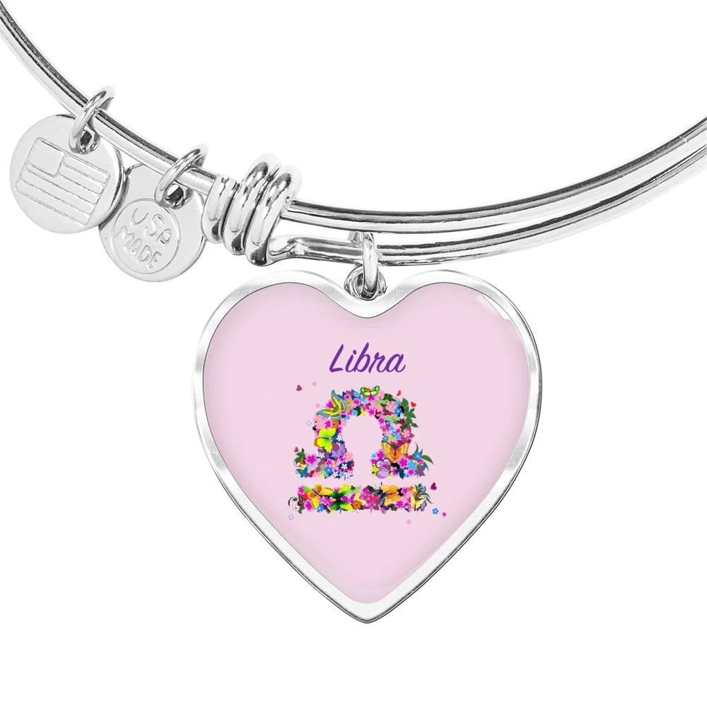 Libra Floral Heart Bangle zodiac jewelry for her birthday outfit