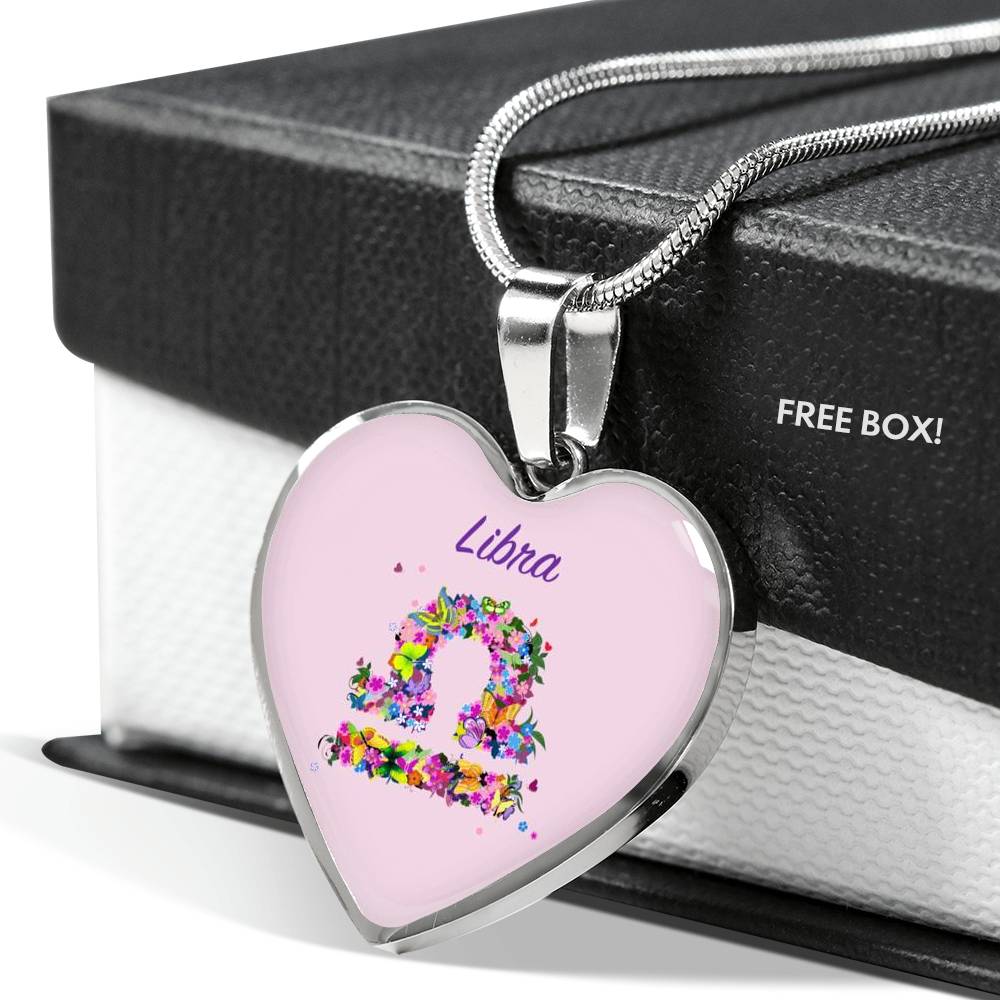 Libra Floral Heart Necklace zodiac jewelry for her birthday outfit