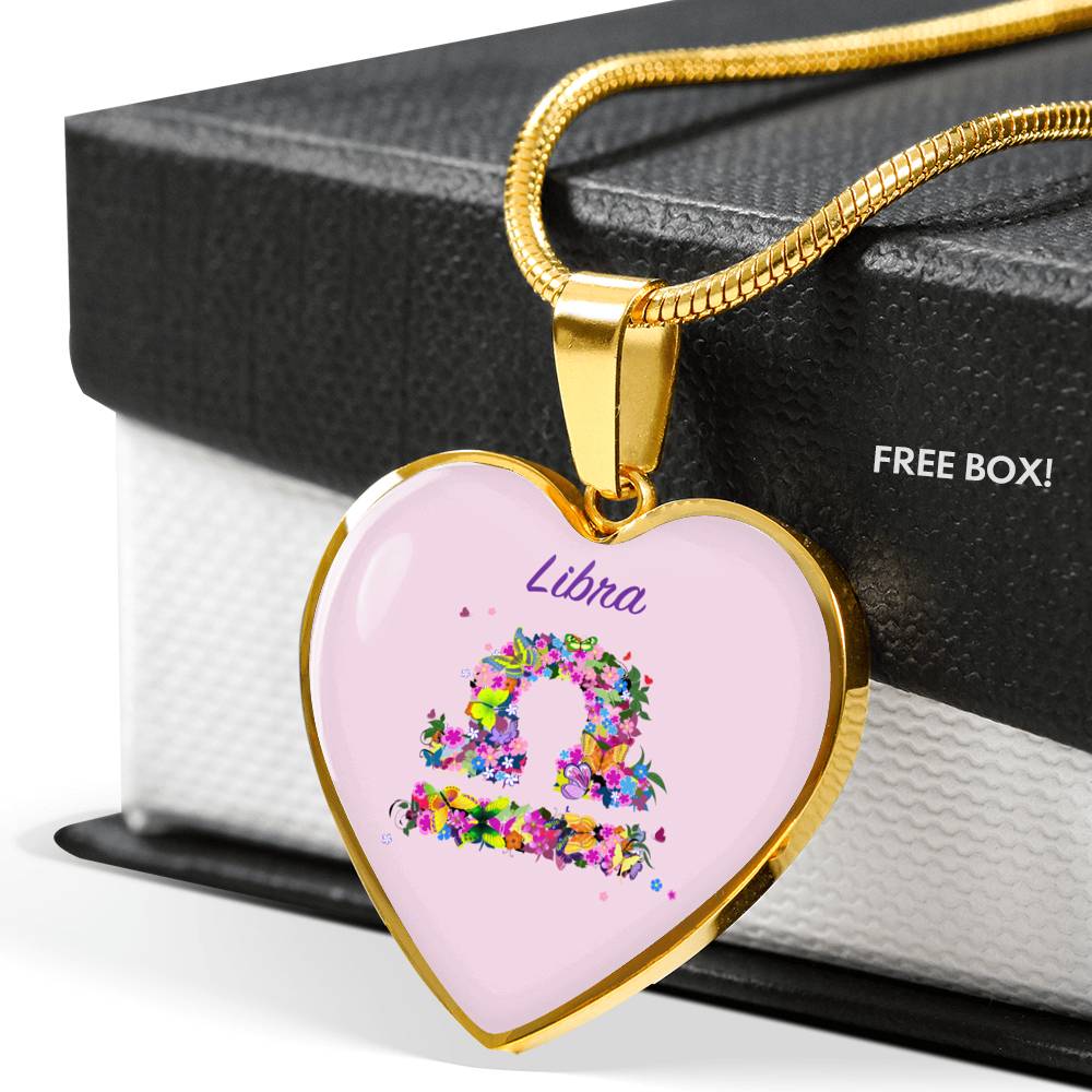 Libra Floral Heart Necklace zodiac jewelry for her birthday outfit