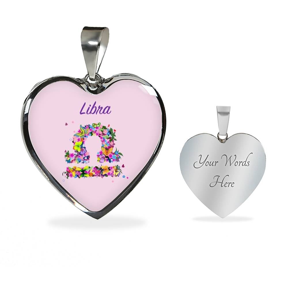 Libra Floral Heart Necklace zodiac jewelry for her birthday outfit