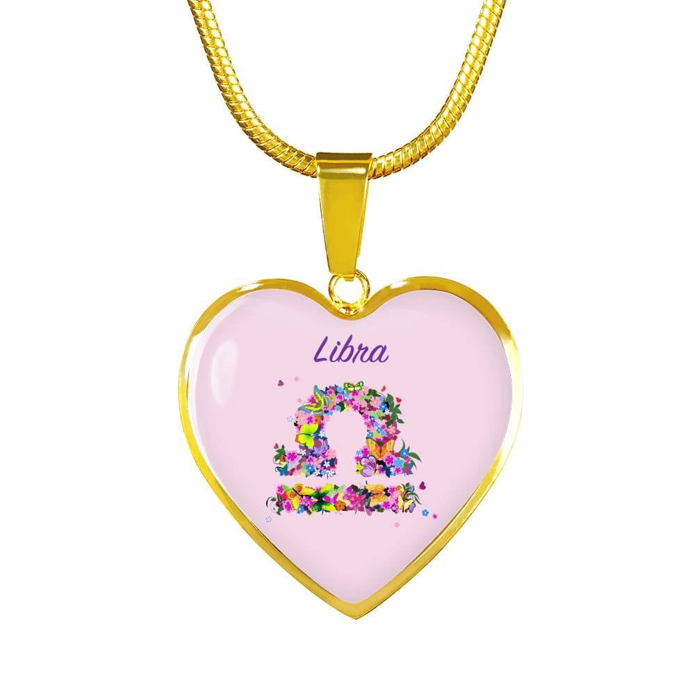 Libra Floral Heart Necklace zodiac jewelry for her birthday outfit