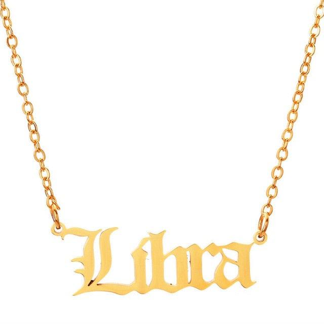 Libra Old English Necklace zodiac jewelry for her birthday outfit