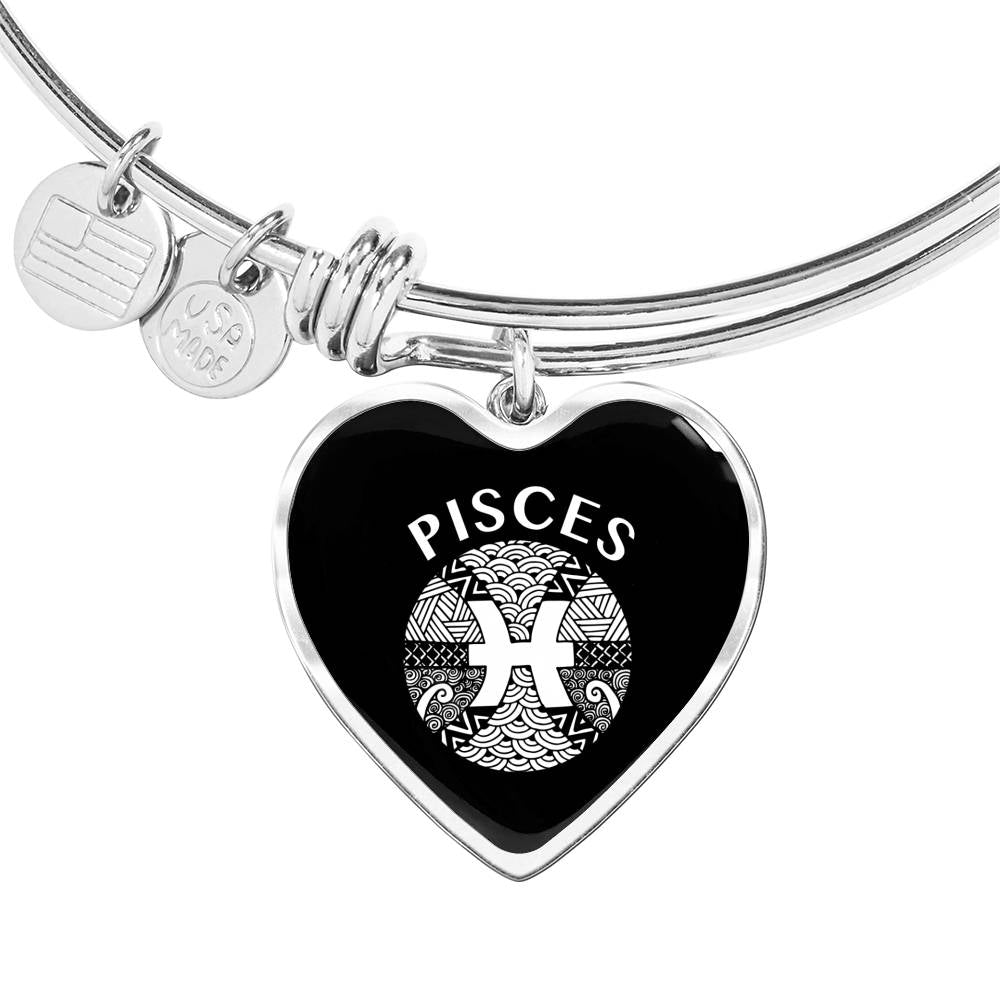 Pisces Circle Heart Bangle zodiac jewelry for her birthday outfit