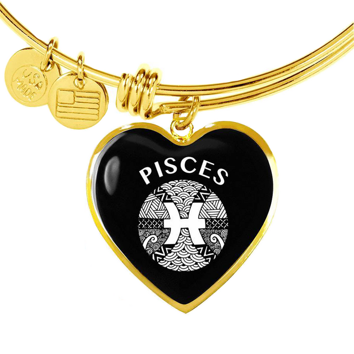 Pisces Circle Heart Bangle zodiac jewelry for her birthday outfit
