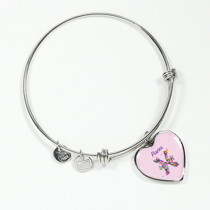 Pisces Floral Heart Bangle zodiac jewelry for her birthday outfit