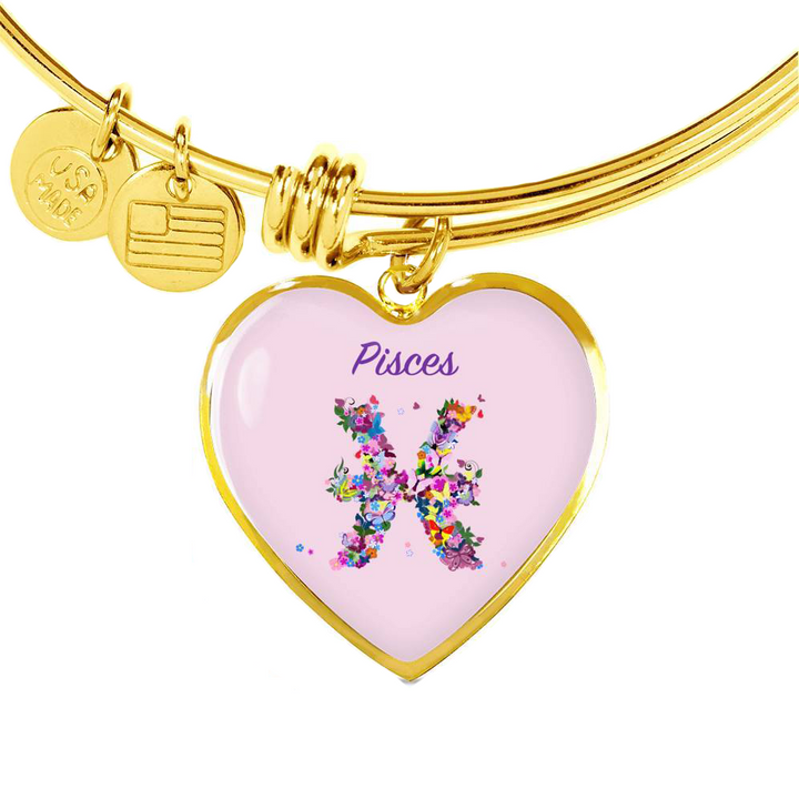 Pisces Floral Heart Bangle zodiac jewelry for her birthday outfit