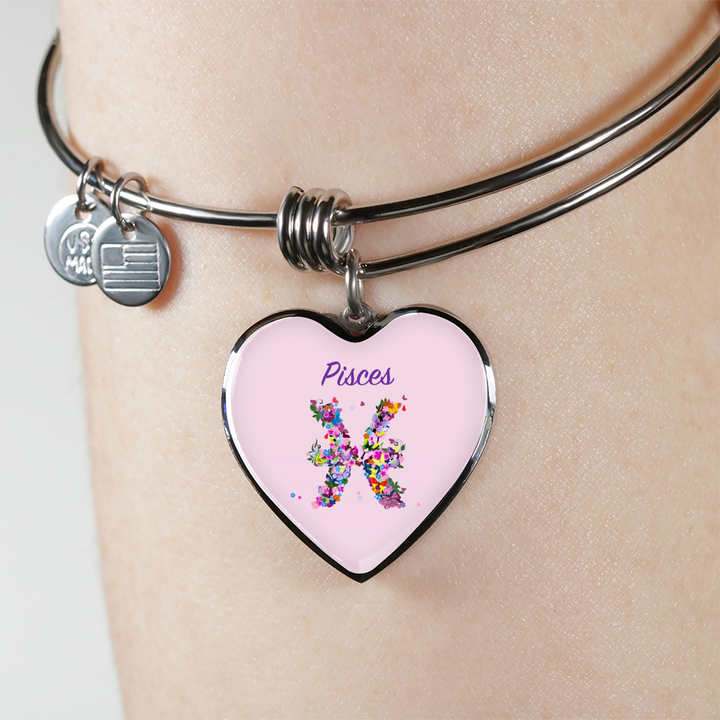 Pisces Floral Heart Bangle zodiac jewelry for her birthday outfit