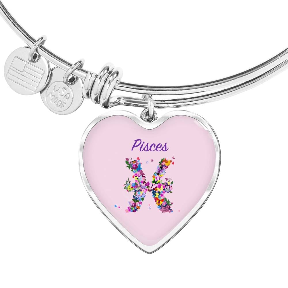 Pisces Floral Heart Bangle zodiac jewelry for her birthday outfit