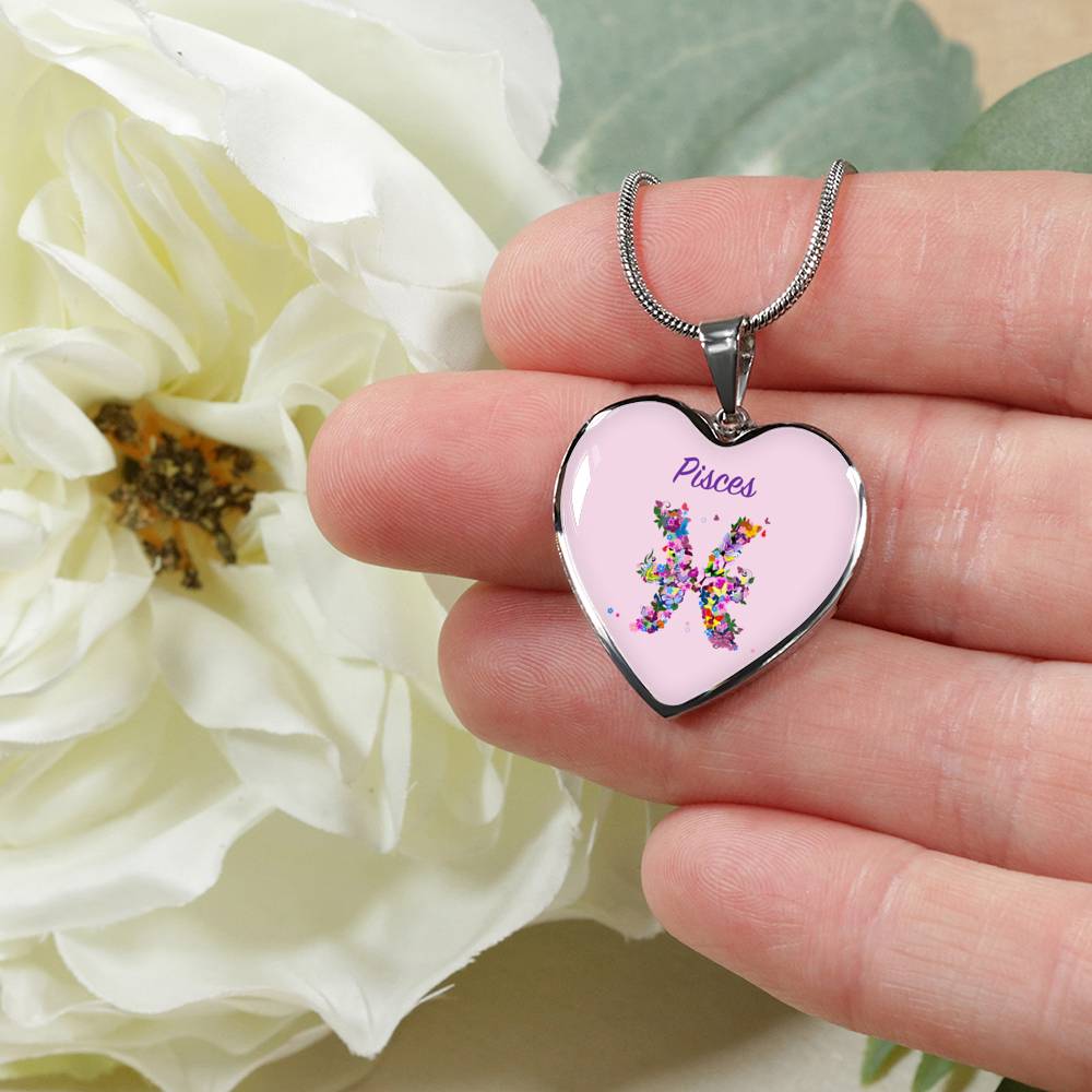 Pisces Floral Heart Necklace zodiac jewelry for her birthday outfit