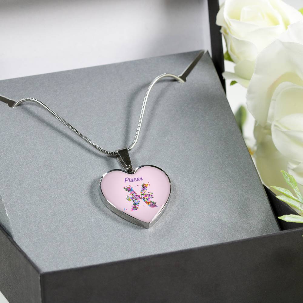 Pisces Floral Heart Necklace zodiac jewelry for her birthday outfit