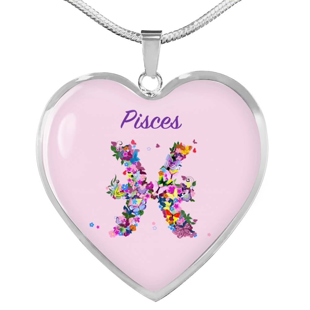 Pisces Floral Heart Necklace zodiac jewelry for her birthday outfit