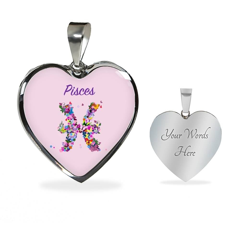 Pisces Floral Heart Necklace zodiac jewelry for her birthday outfit