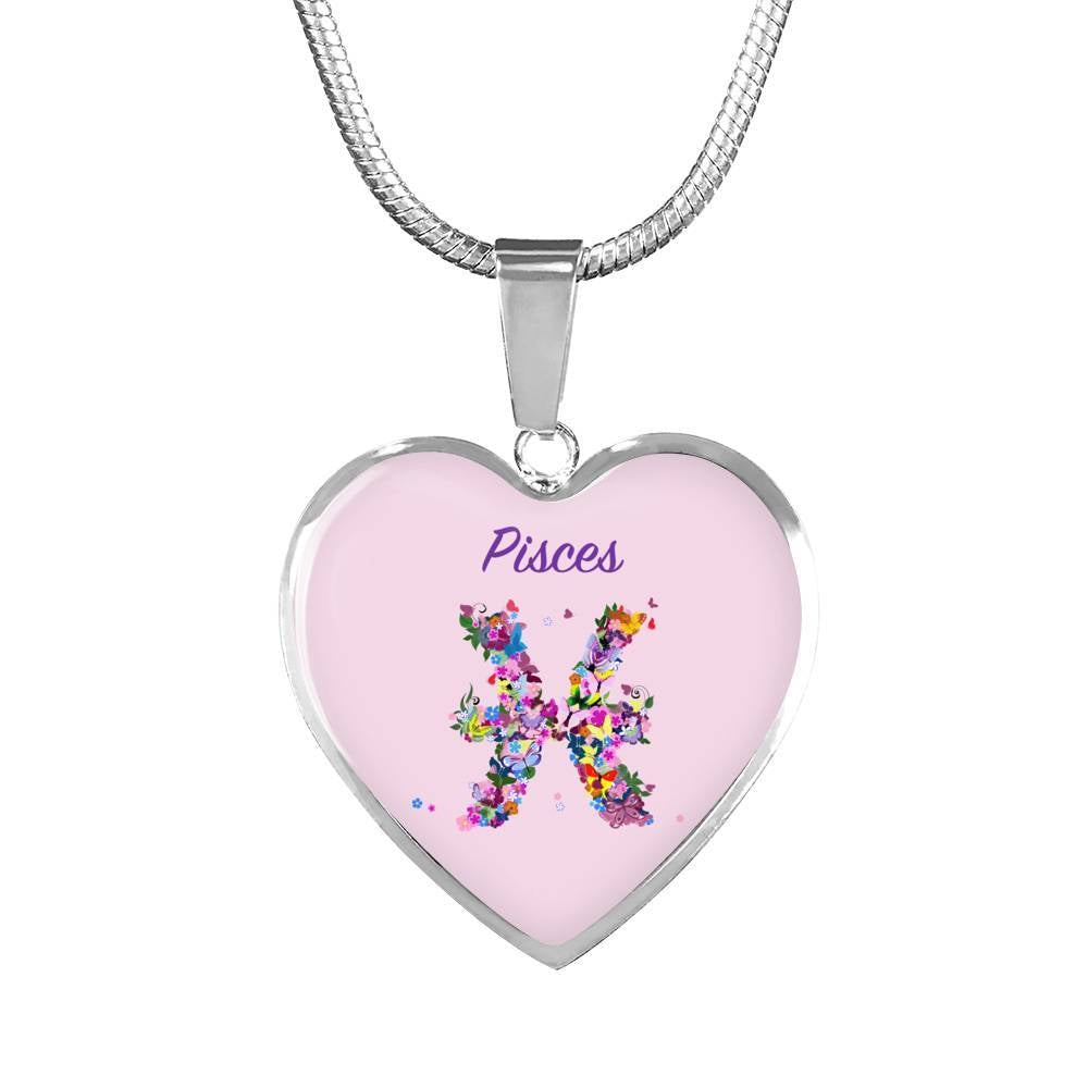 Pisces Floral Heart Necklace zodiac jewelry for her birthday outfit