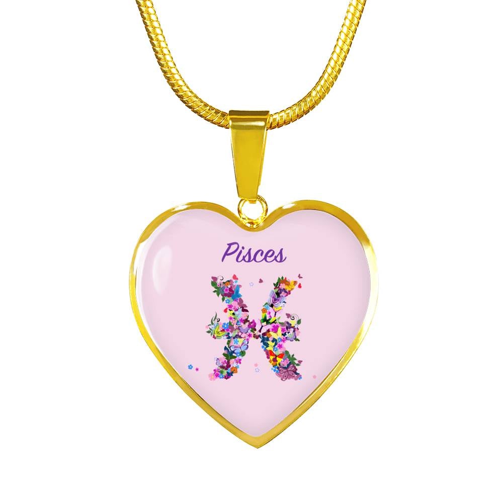 Pisces Floral Heart Necklace zodiac jewelry for her birthday outfit