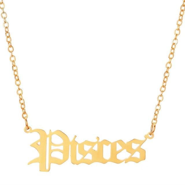 Pisces Old English Necklace zodiac jewelry for her birthday outfit