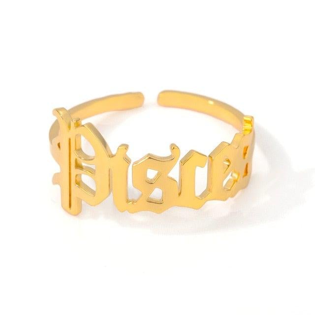 Pisces Old English Ring zodiac jewelry for her birthday outfit