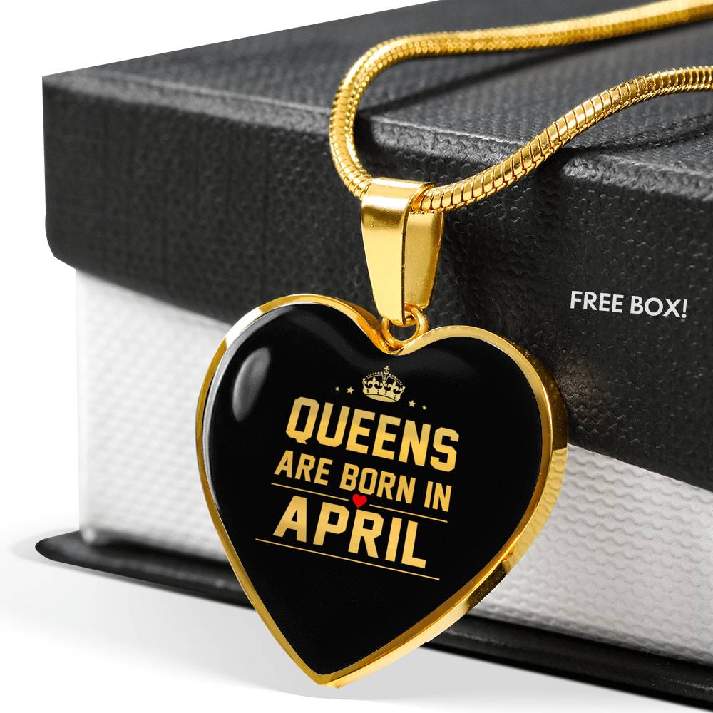 Queens are Born In April Heart Necklace zodiac jewelry for her birthday outfit