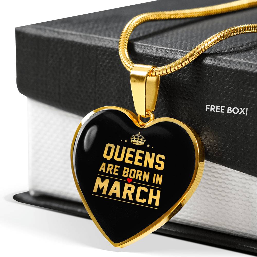 Queens are Born In March Heart Necklace zodiac jewelry for her birthday outfit