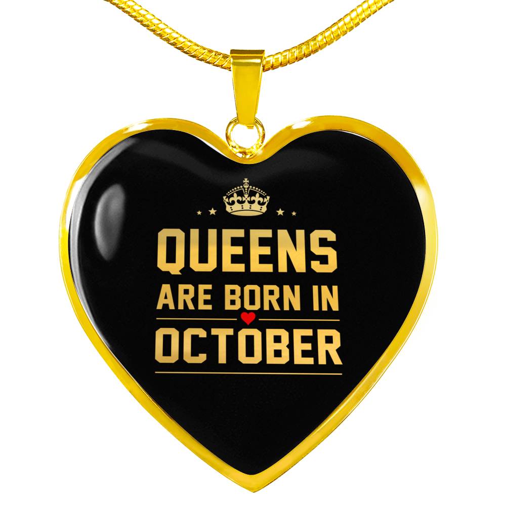 Queens are Born In October Heart Necklace zodiac jewelry for her birthday outfit