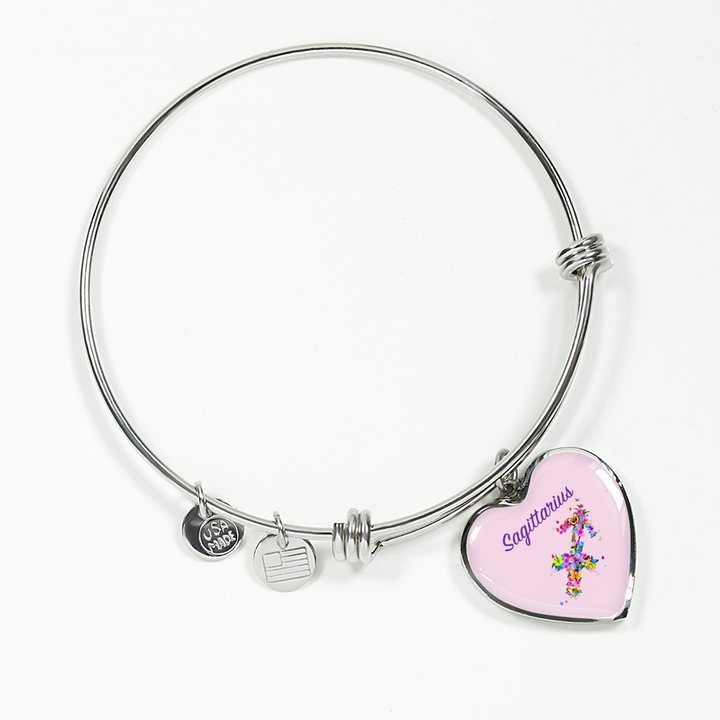 Sagittarius Floral Heart Bangle zodiac jewelry for her birthday outfit